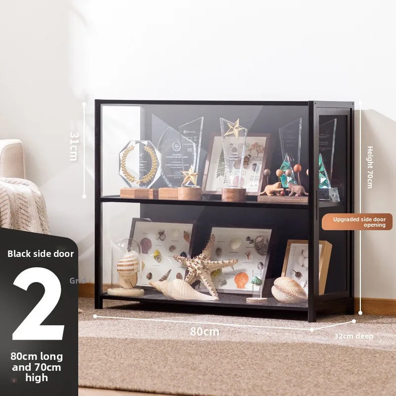 Figure Cabinet Transparent Lego Display Cabinet Household Blind Box Ornament Specimen Storage Secondary Yuan Pain Cabinet Oasis Select Black two doors 80
