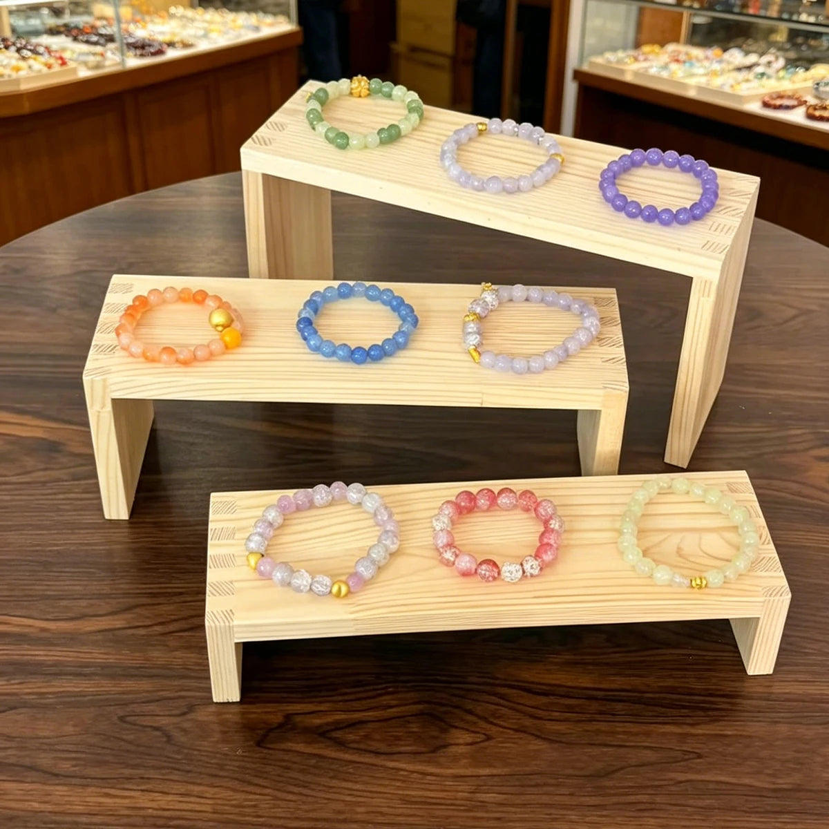 1pc ladder style wooden jewelry display rack long/short bracelet storage display rack countertop style store display rack Oasis Select