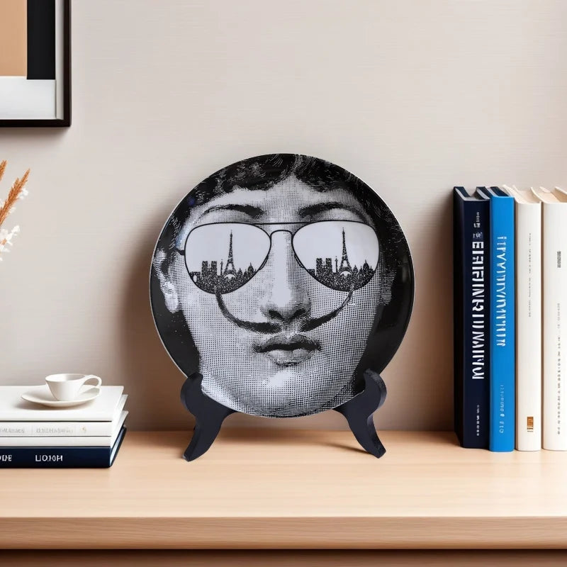 Retro Ceramic Plate 8 Inch Elegant Lady Art Pattern Decor Tray Ornament for Home Living Room Bedroom Office Desktop Decoration Oasis Select