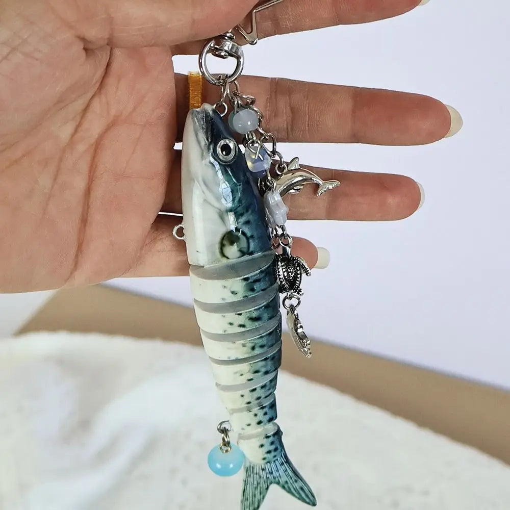 New Plastic Fish Keychain Multi Jointed Simulation Fish Hook Key Chain Backpack Pendant Gifts Oasis Select