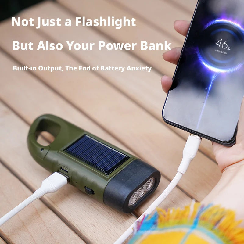 ESMARTER Solar Hand Crank LED Flashlight | Emergency Camping Torch