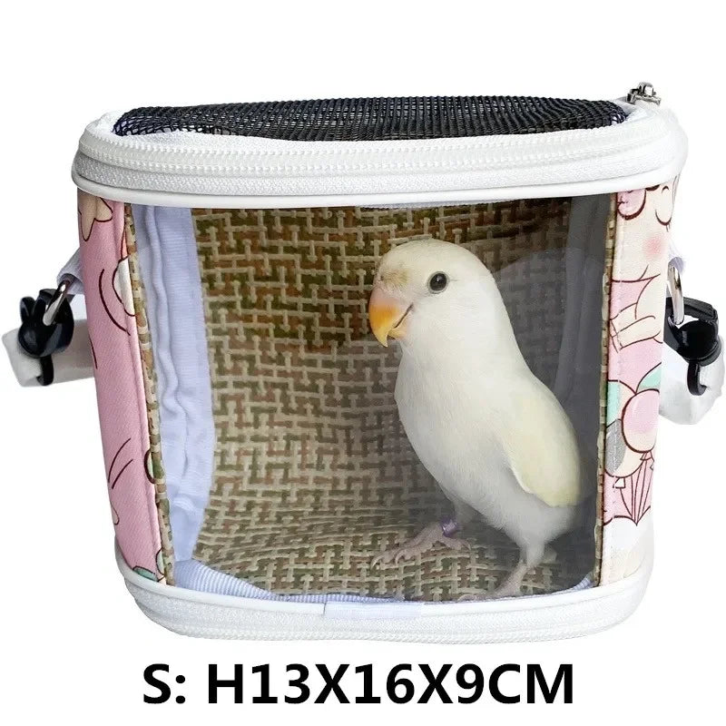 Super Portable Pet Bird Cage Parrot Carrier Travel Bag Breathable Lightweight Hamster Squirrel For Small Animals Pet Accessories Oasis Select Pink vine S