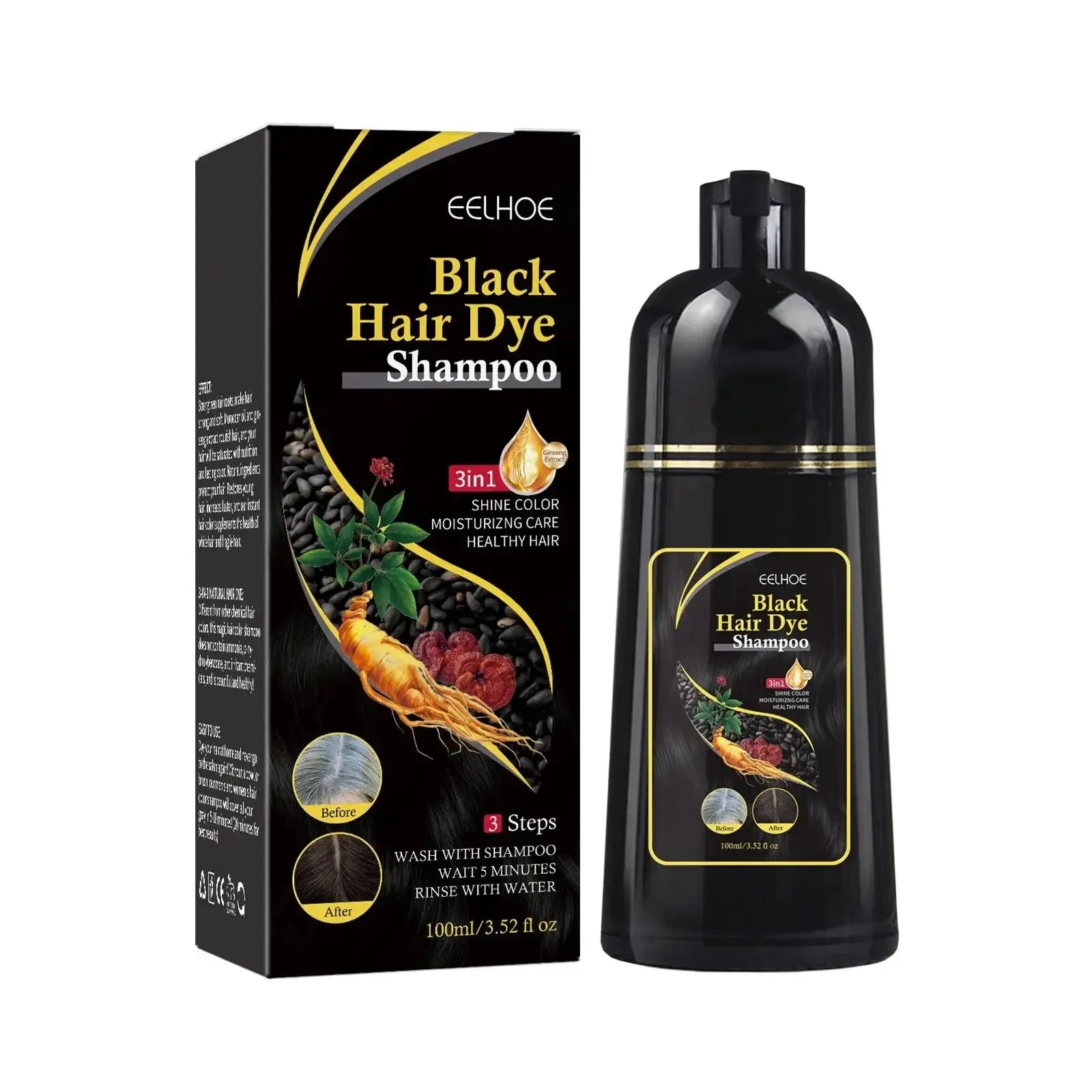 EELHOE Gray Hair Color Dye Shampoo – Natural Black Restore Hair Dye Shampoo Oasis Select black 100ml boxed