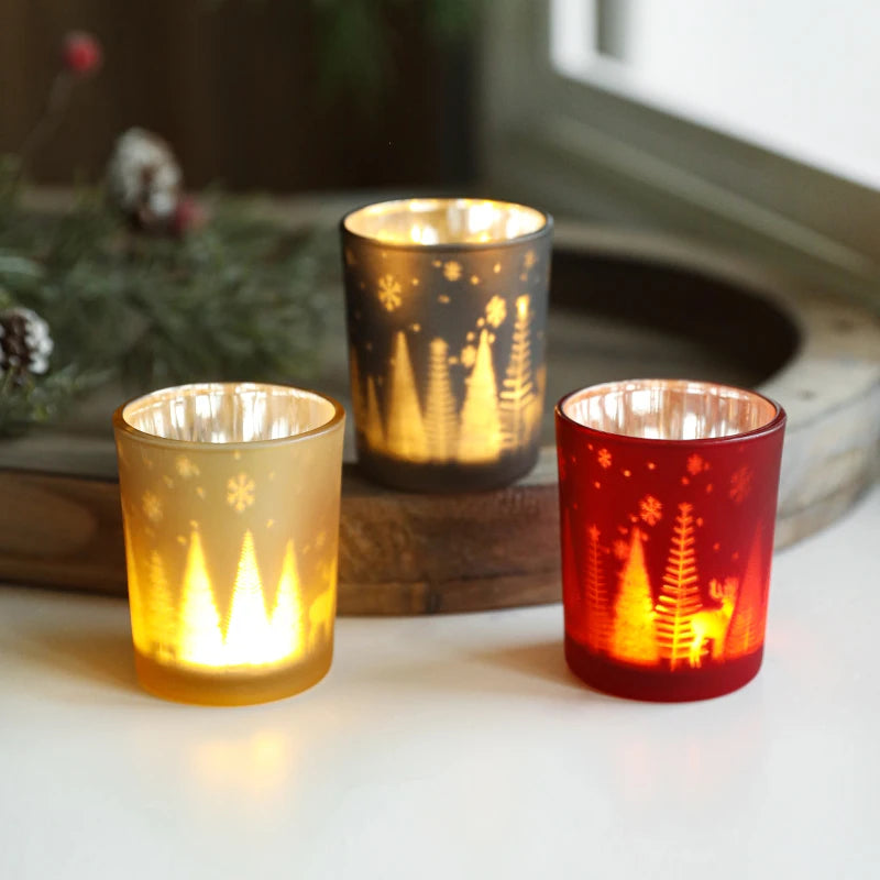 Christmas Decorative Trinkets Candle Cups Christmas Tree Glass Jars Hand-held Candlestick Ornaments Scene Arrangements Oasis Select
