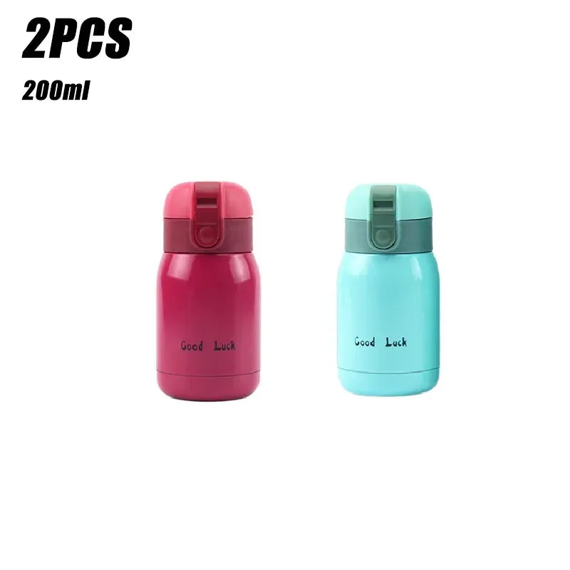 1/2PCS Goodluck Small Cute Mini Thermos Cup MINI Portable Creative Pot Belly Water Cup Pocket Cup with Hand Gift Oasis Select Rose Red-Blue 200ML