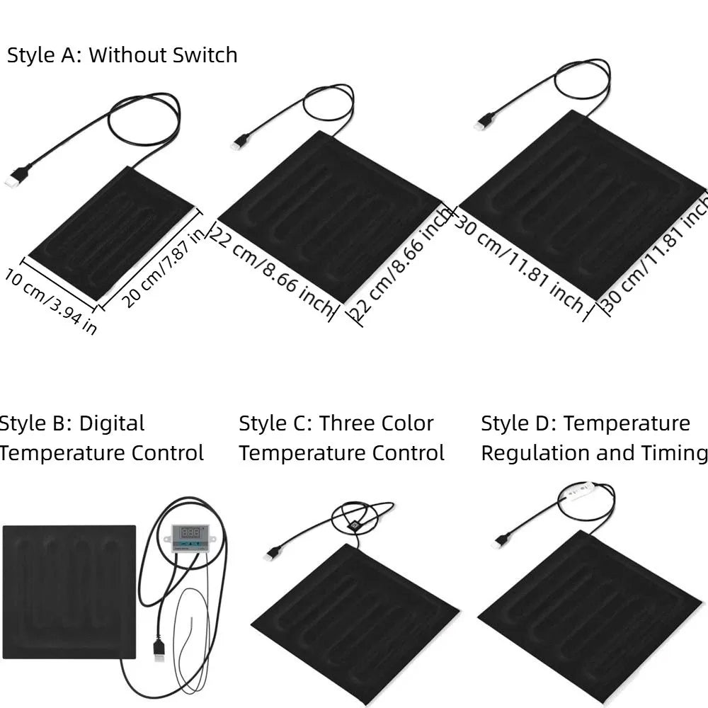 USB Reptile Heating Pad | Waterproof, Thermostat & Timer