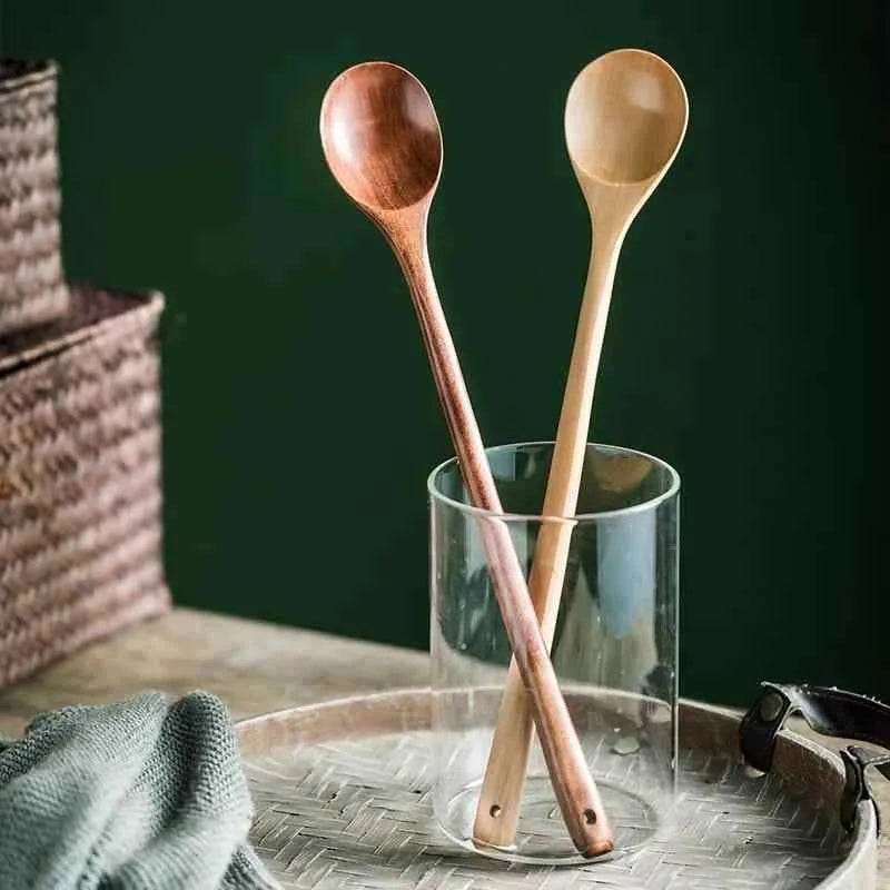 Long Handle Wooden Stirring Spoons – 13" Natural Wood Set Wooden Cooking Spoon Oasis Select