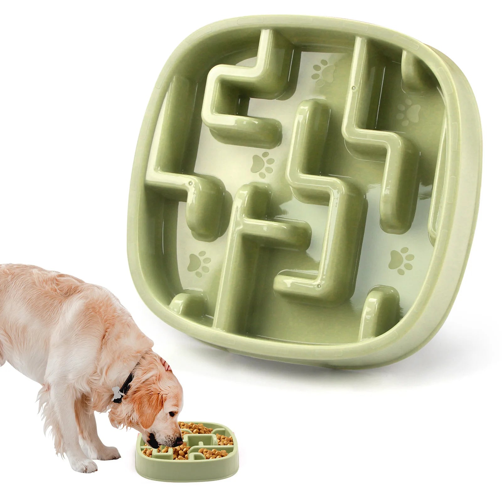 PP Material Pet Bowls Set – Dog & Cat Slow Food Bowls, Non-Slip Feeding Bowls & Durable Pet Supplies Oasis Select Green