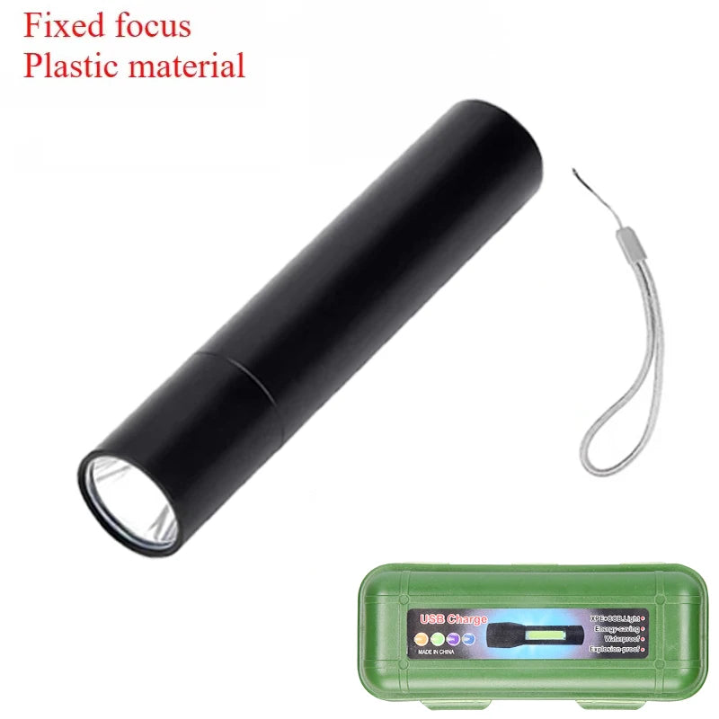 Mini Keychain Flashlight USB Charging Waterproof Pocket Torch Lamp 3 Modes Outdoors Strong light Camping Fixed-Focus Flashlight Oasis Select With a BOX