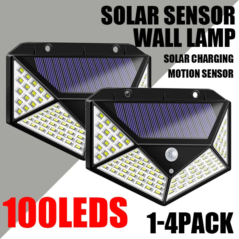 1/2/4Pcs 100 LED Solar Wall Lights Outdoor Solar Lamp PIR Motion Sensor Solar Powered Sunlight Street Light for Garden Light Oasis Select
