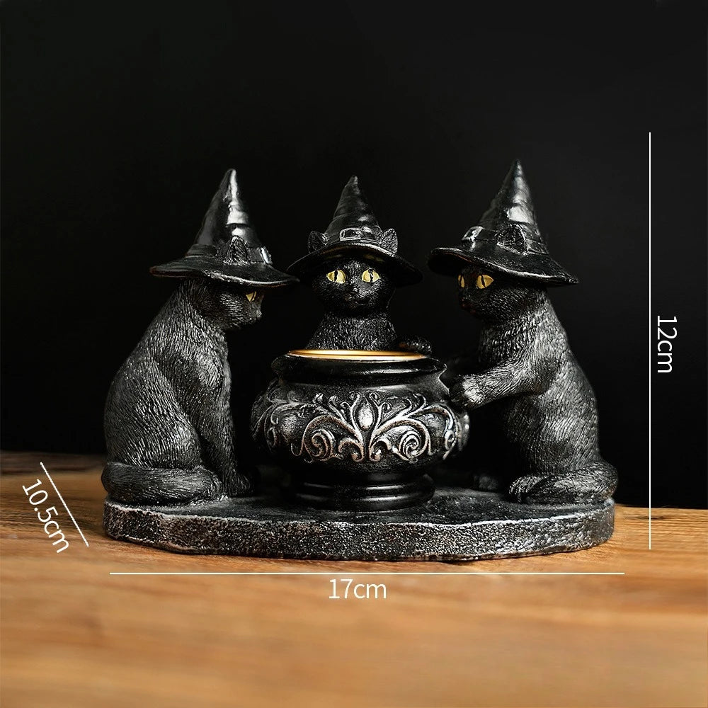 Halloween Wizard Cat Mysterious Dark Style Retro Display Resin Craft Scented Candle Candlestick Oasis Select wizard cat