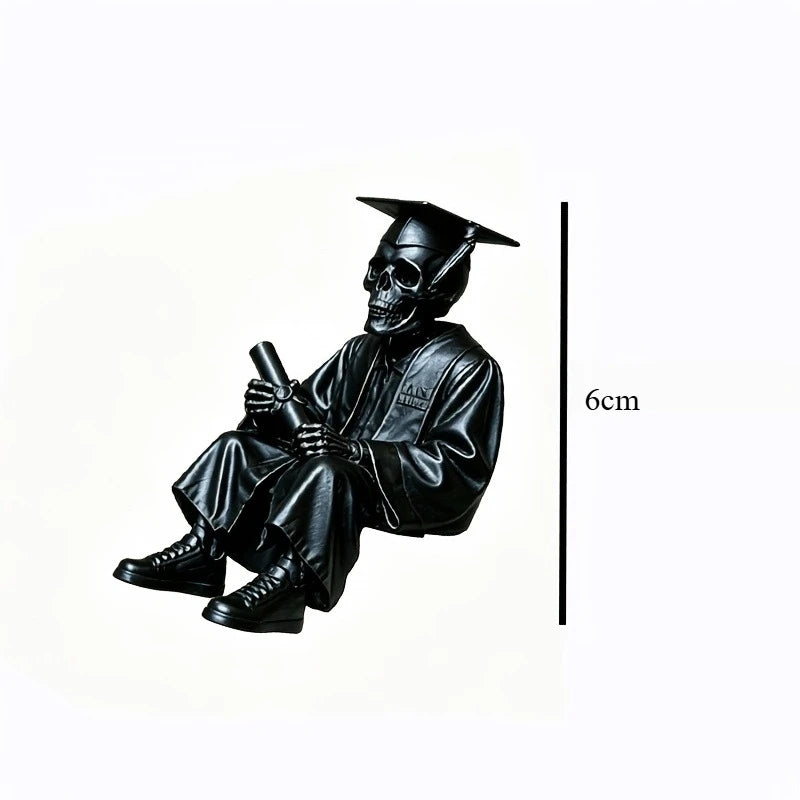 Graduate Skeleton Shelf Sitter Figurine Ornament Gothic Style Skull with Cap Diploma for Graduation Gift & Home Desk Decor Gifts Oasis Select Graduate black