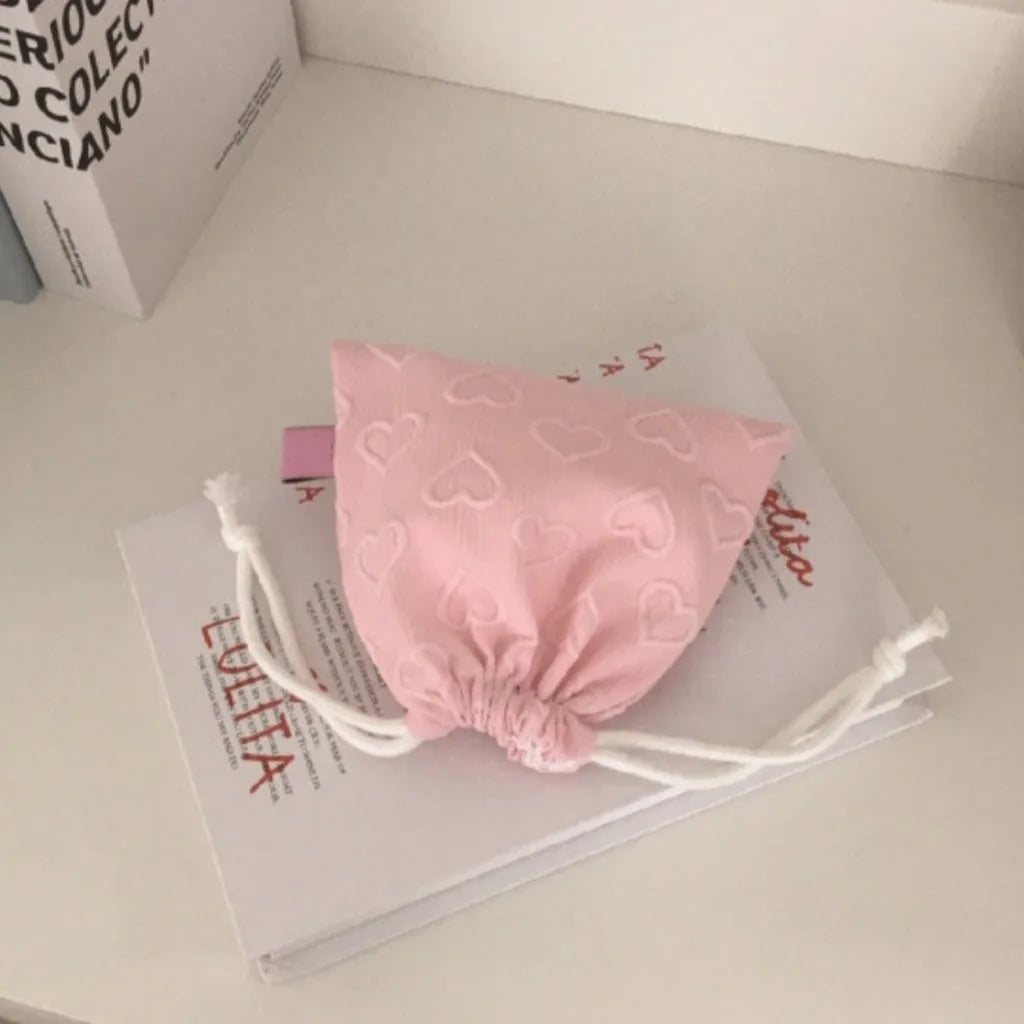 1pc Cute Heart Print Drawstring Storage Bag - Portable Travel Organizer for Chargers, Earphones,and Data Cables,Cute Storage Bag Oasis Select Pink
