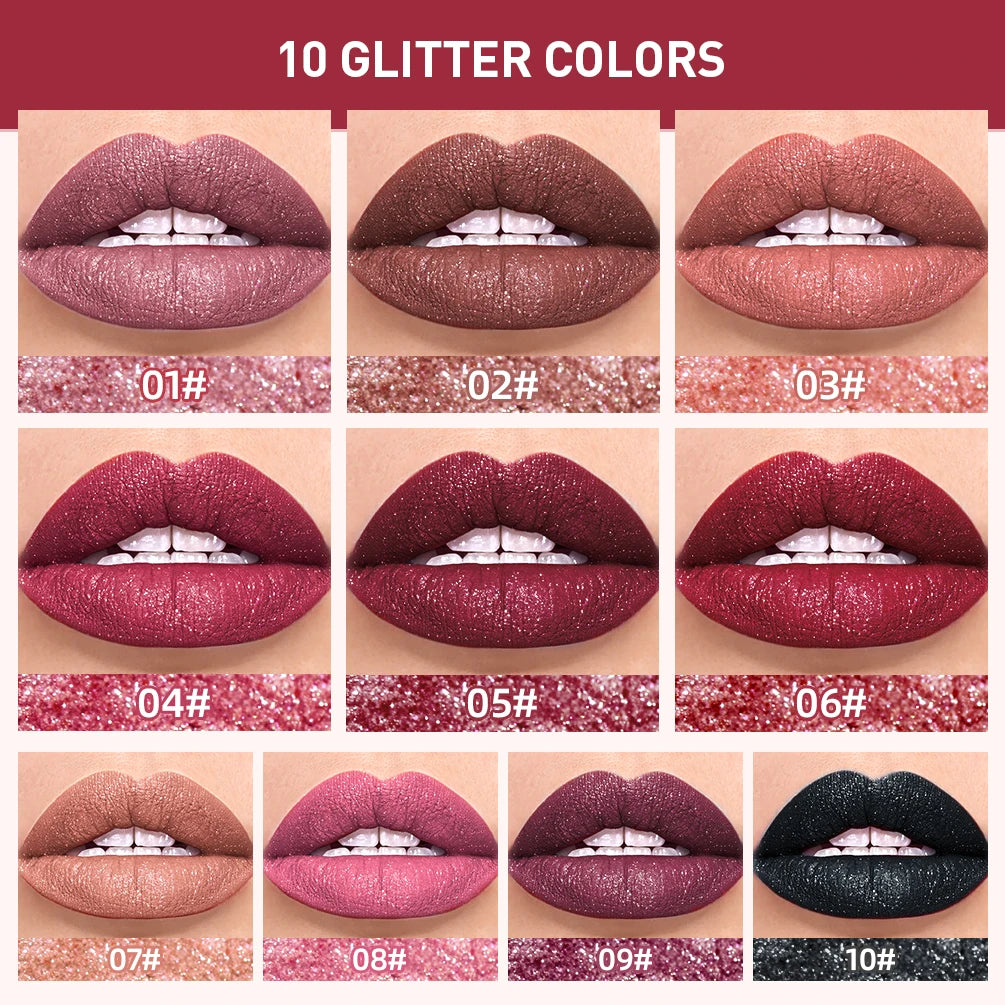 QIBEST Diamond Glitter Lip Gloss – Shimmer Matte Liquid Lipstick