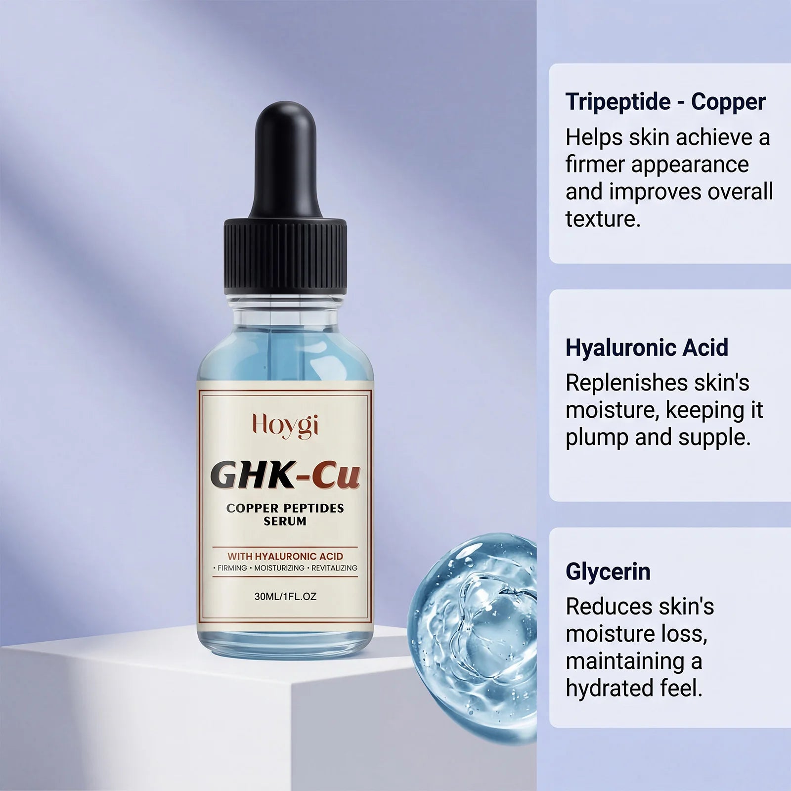 Copper Peptide Serum GHK-Cu Hyaluronic Acid Supports Firm Skin Hydrating Brightening Face Essence Daily Skincare 30/60/120ml Oasis Select