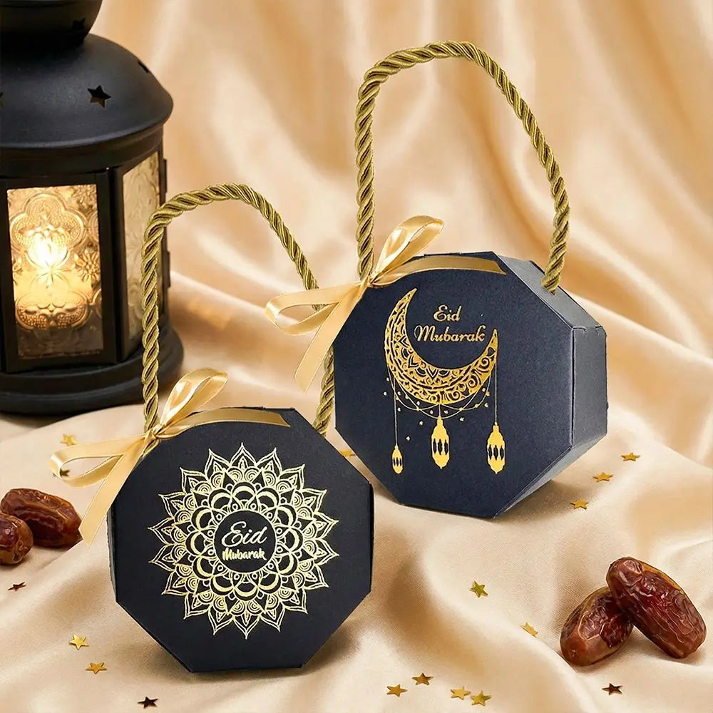 10-Pack Satin Ribbon Eid & Ramadan Gift Boxes – Gold Stamp