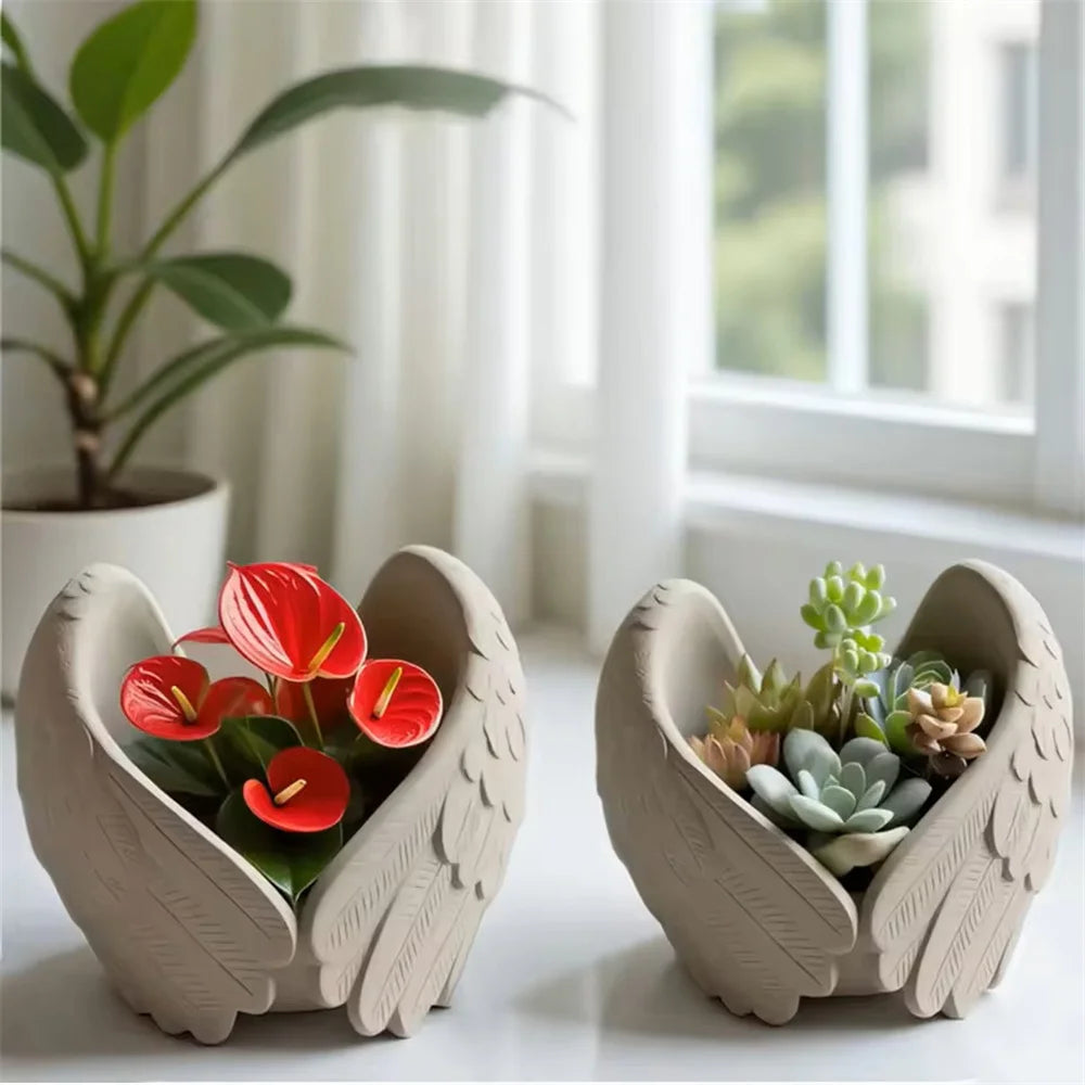 Angel Wings Silicone Mold DIY Gypsum Flowerpot Mould Wings Candle Holder Molds Succulent Flower Pot Concrete Storage Jar Moulds Oasis Select