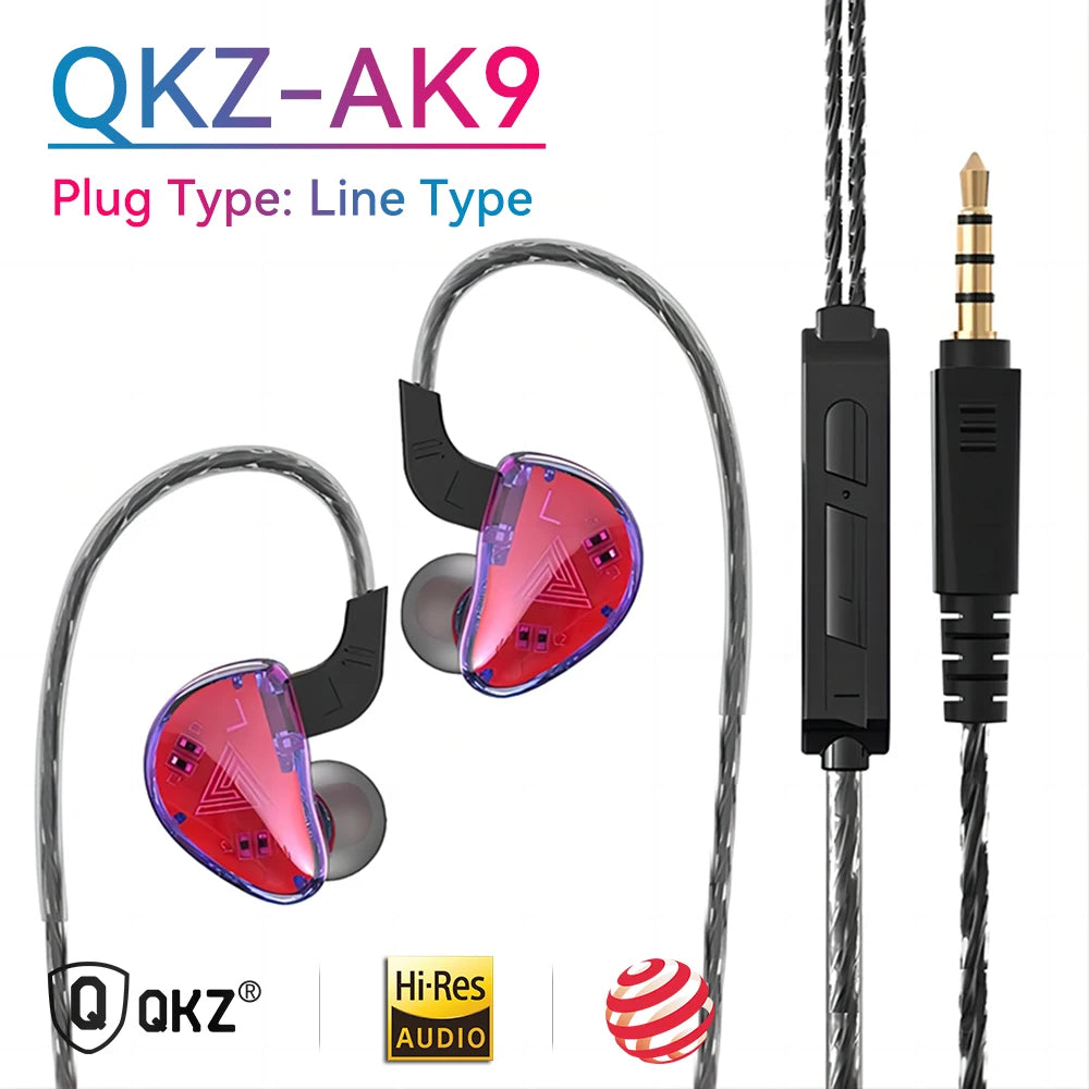 QKZ AK3 FiLe Wired Earphone with Microphone HiFi Music Monitor Bass Headphones Noise Cancelling Headset For Sport Gaming Earbuds Oasis Select AK9 Multicolor