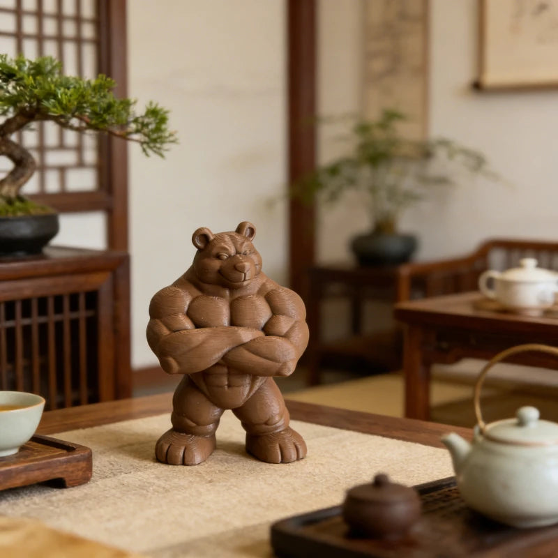 Strong Muscular Bear Figurine Whimsical Bear Statue Cute Animal Ornament Decor for Home Office Desk Tea Room Shelf Display Gifts Oasis Select