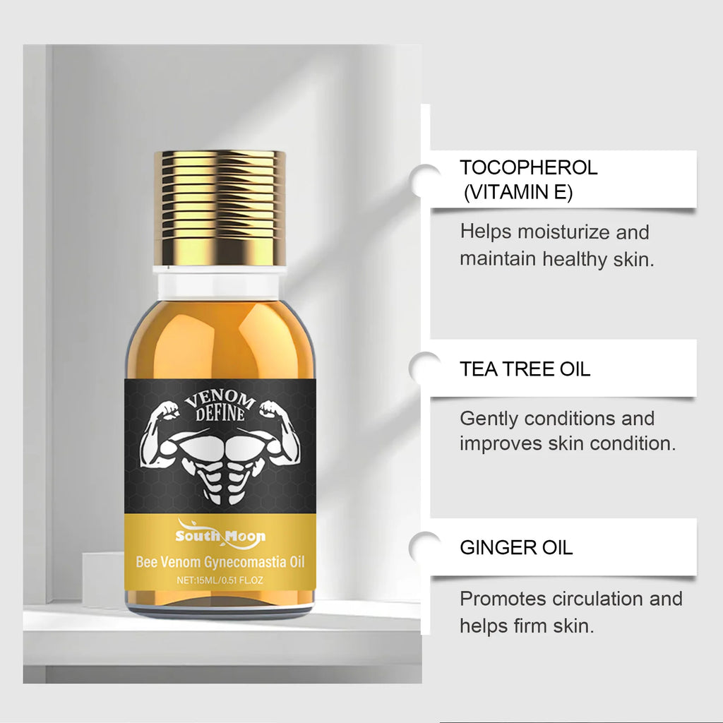 Men's Bee Venom Gynecomastia Oil Chest Firming Sculpting Cooling & Non-Greasy Chest Shaping Massage Oil for Men Skin Care Oasis Select