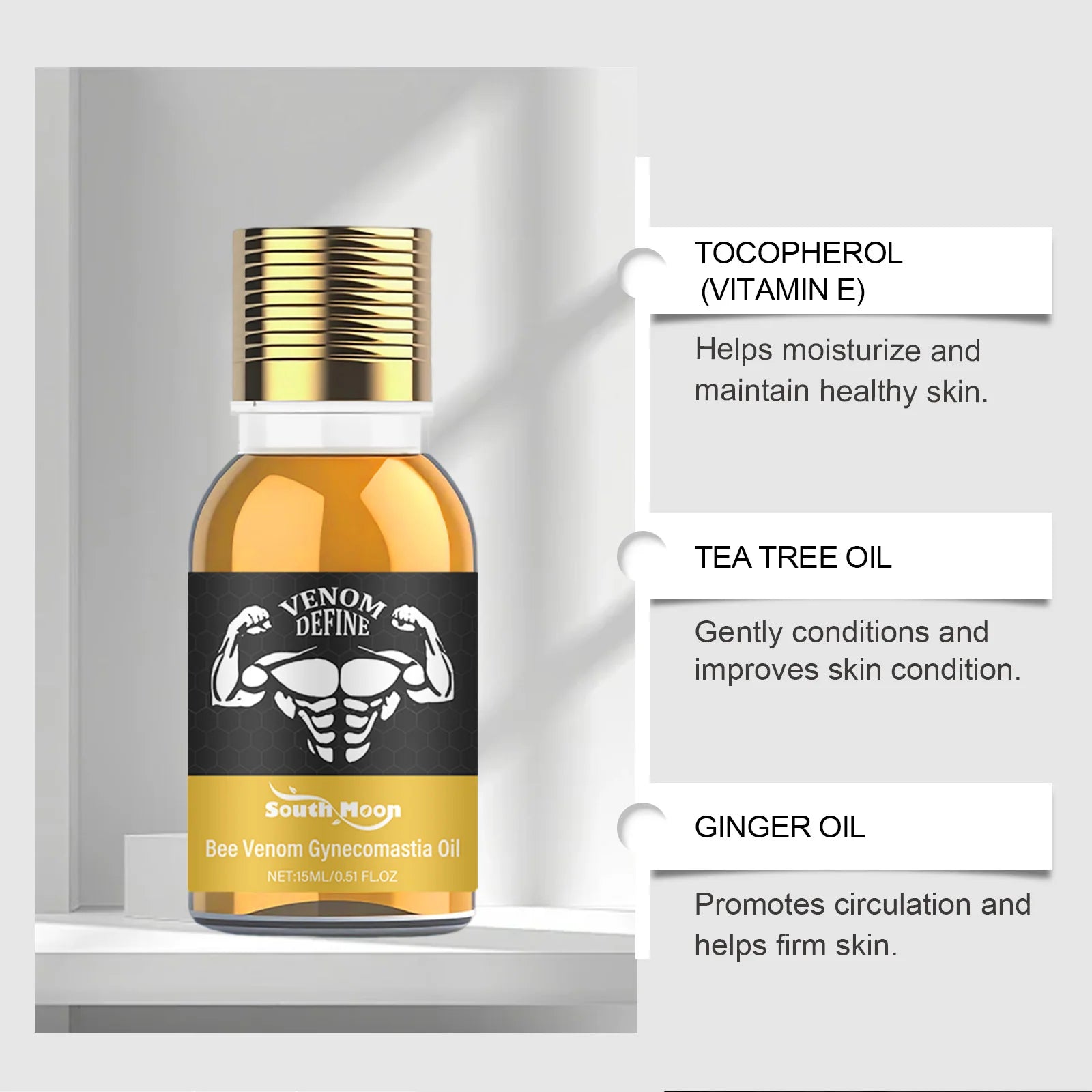 Men's Bee Venom Gynecomastia Oil Chest Firming Sculpting Cooling & Non-Greasy Chest Shaping Massage Oil for Men Skin Care Oasis Select