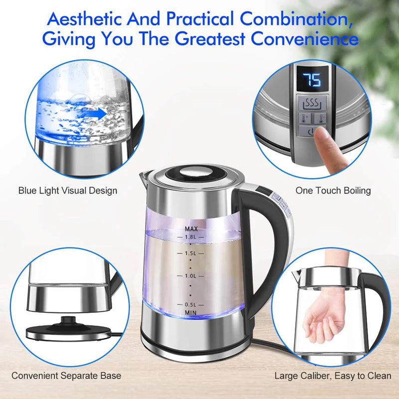 URGGU 1.8L Smart Glass Electric Kettle – Temperature Control