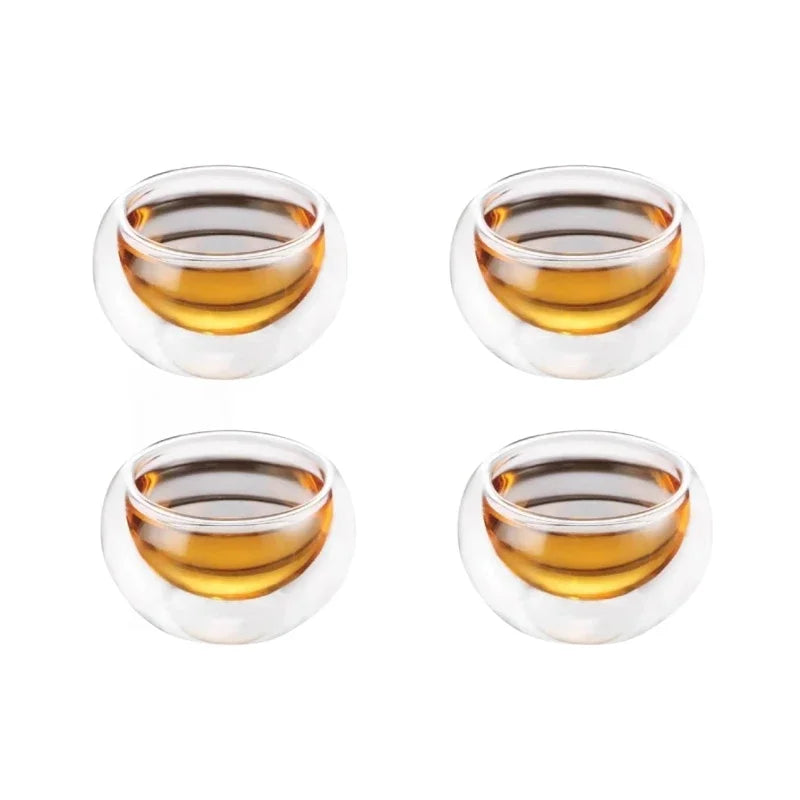 4/6pcs 50ml Shot Glass Teacups Double Wall Glasses Tea Cups Exquisite Kung Fu Drinkware Home Decor Espresso Tea Set Teacup Oasis Select 4Pcs 50ml
