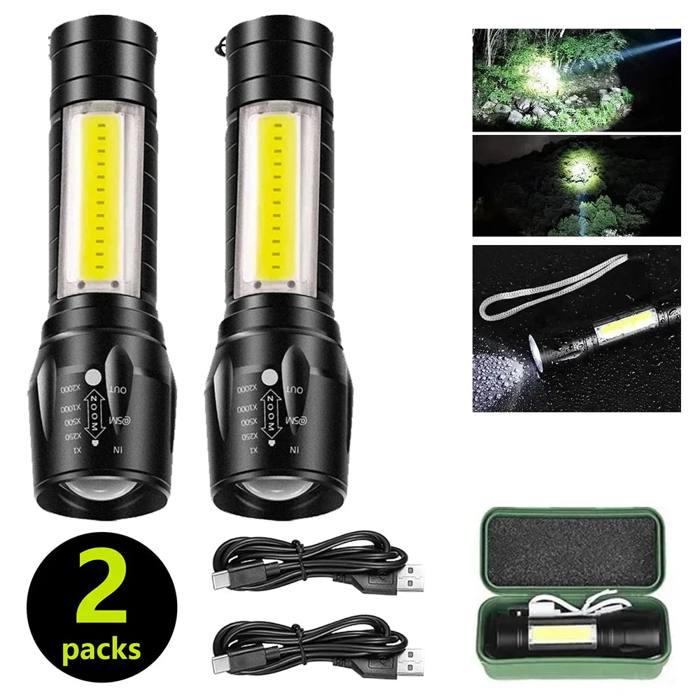 Portable COB+LED Pocket Flashlight Rechargeable Tactical Torch MINI 3 Lighting Mode with Side Lamp for Outdoor Camping Emergency Oasis Select