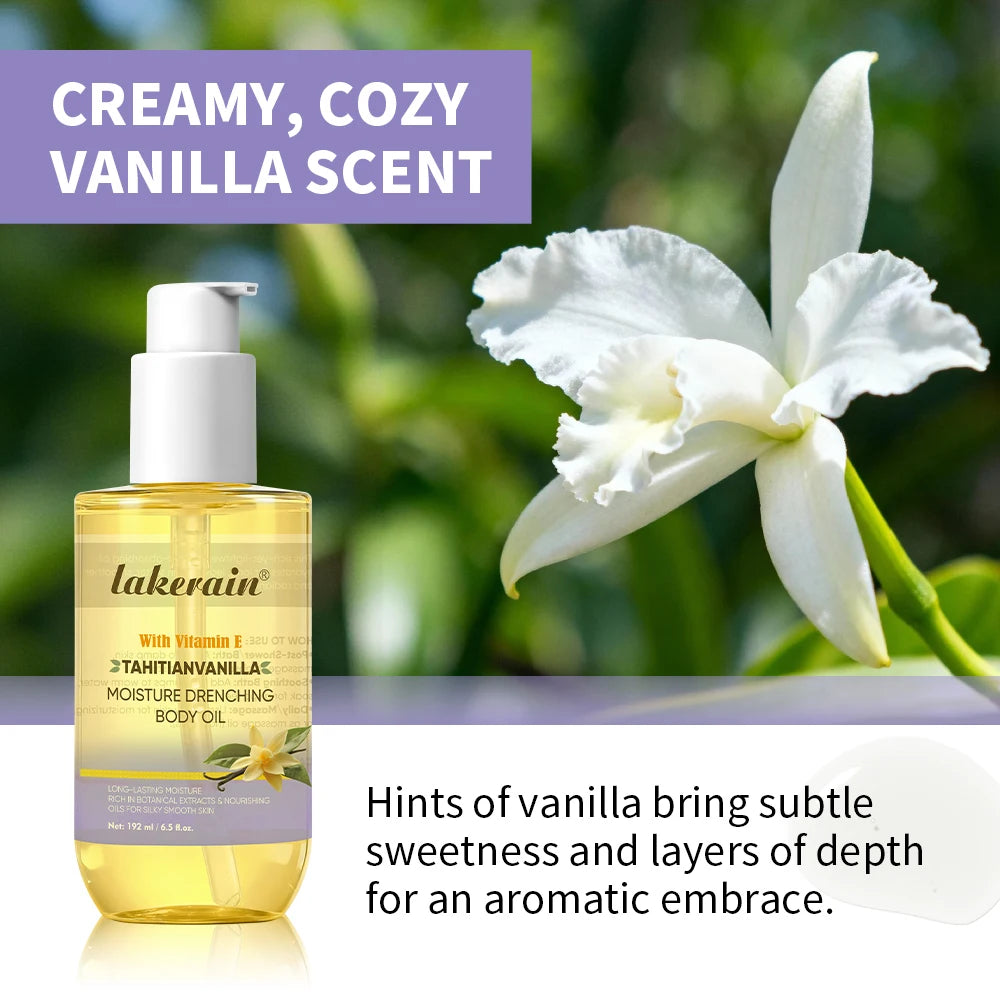 Lakerain Moisture Drenching Body Oil Deeply Hydrating Long Lasting Nourishment Glossy Skin Non-Greasy Cream Flavor Body Oil Oasis Select