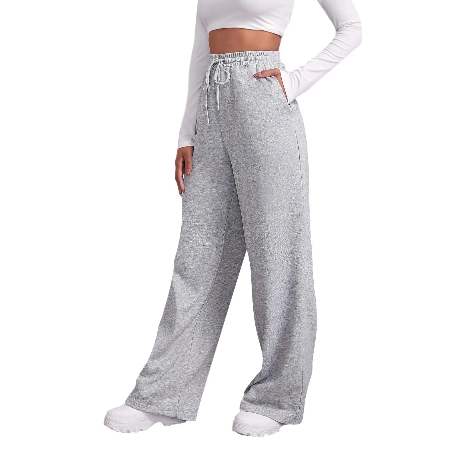 Women's Fleece-Lined Wide Leg Sweatpants | Casual Joggers Wide Leg Sweatpants Oasis Select Light Gray M