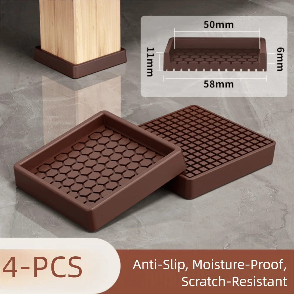 4PCS with Suction Cup Furniture Coasters Silicone Non Slip Furniture Wheel Stoppers Anti Displacement Rubber Caster Cups Oasis Select Brown-Square