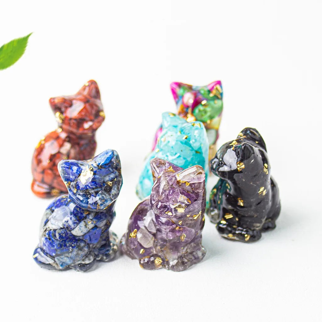 Natural Crystal Gravel Resin Sitting Turning Face Cat Figurine With Gold Foil Cute Desktop Decor For Home Office Oasis Select