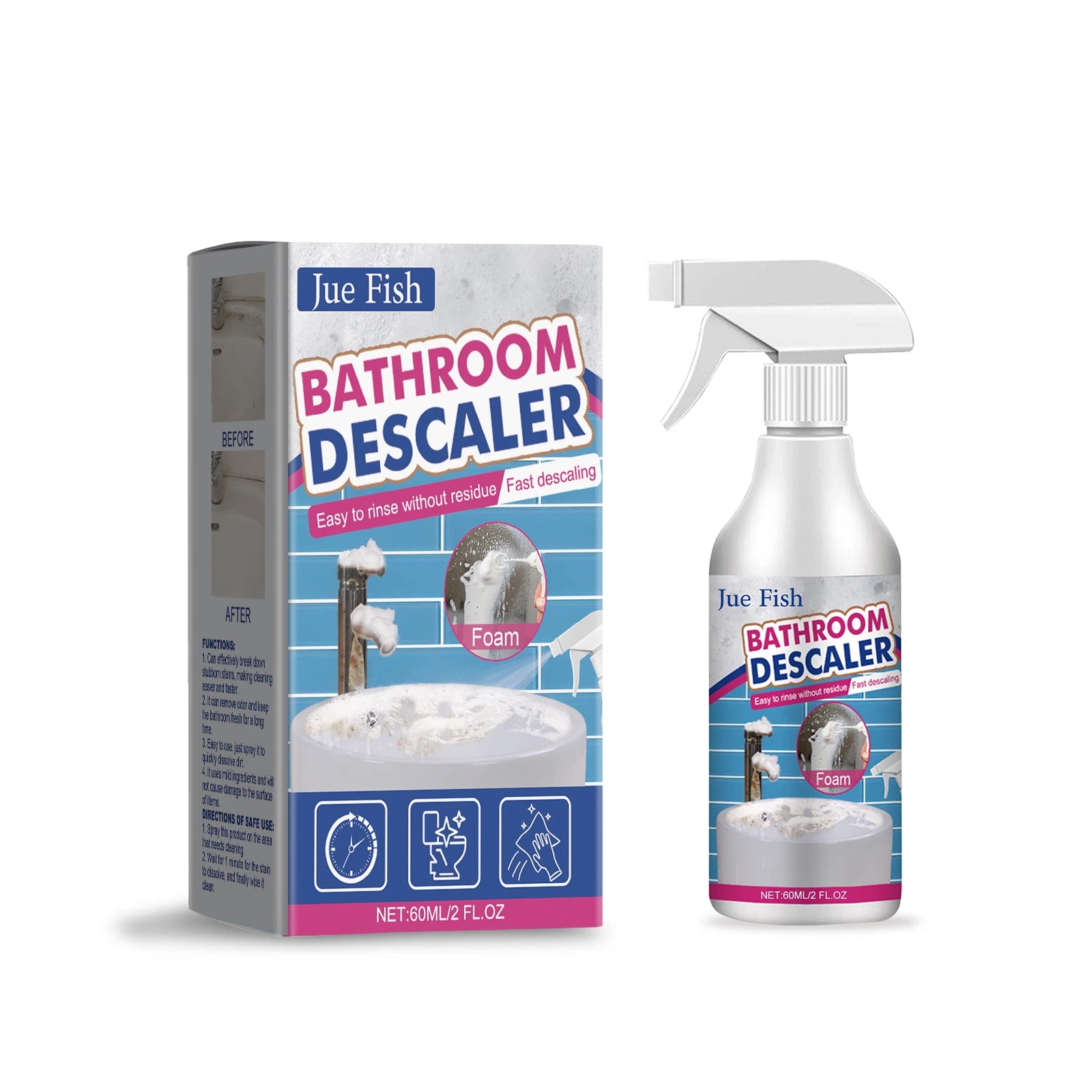 Stubborn Stains Cleaner Quickly Remove Bathroom Foam Cleaner Spray Descaling Cleaning Agent for Glass Wash Basin Stainless Steel Oasis Select 60ml boxed