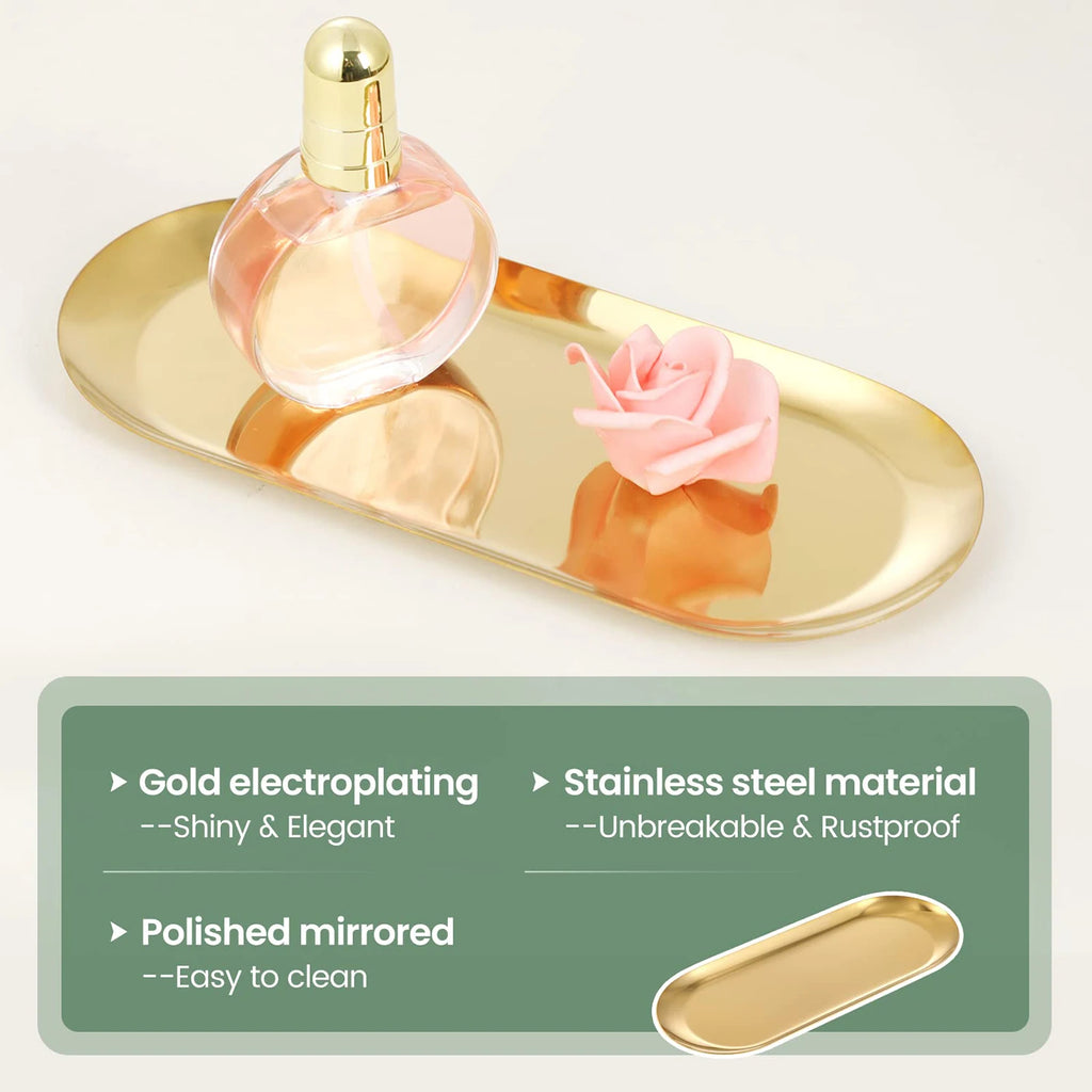 1/2 Stainless Steel Trays, Decorative Trays, Earring Sorting Trays Nordic Style for Bathroom Bedroom and Living Room Towel Trays Oasis Select