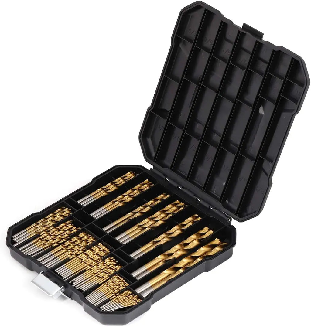 99-Pc Titanium HSS Twist Drill Bit Set 1/16"–1/4" Wood Metal Twist Drill Bit Set Oasis Select 99Pcs boxed