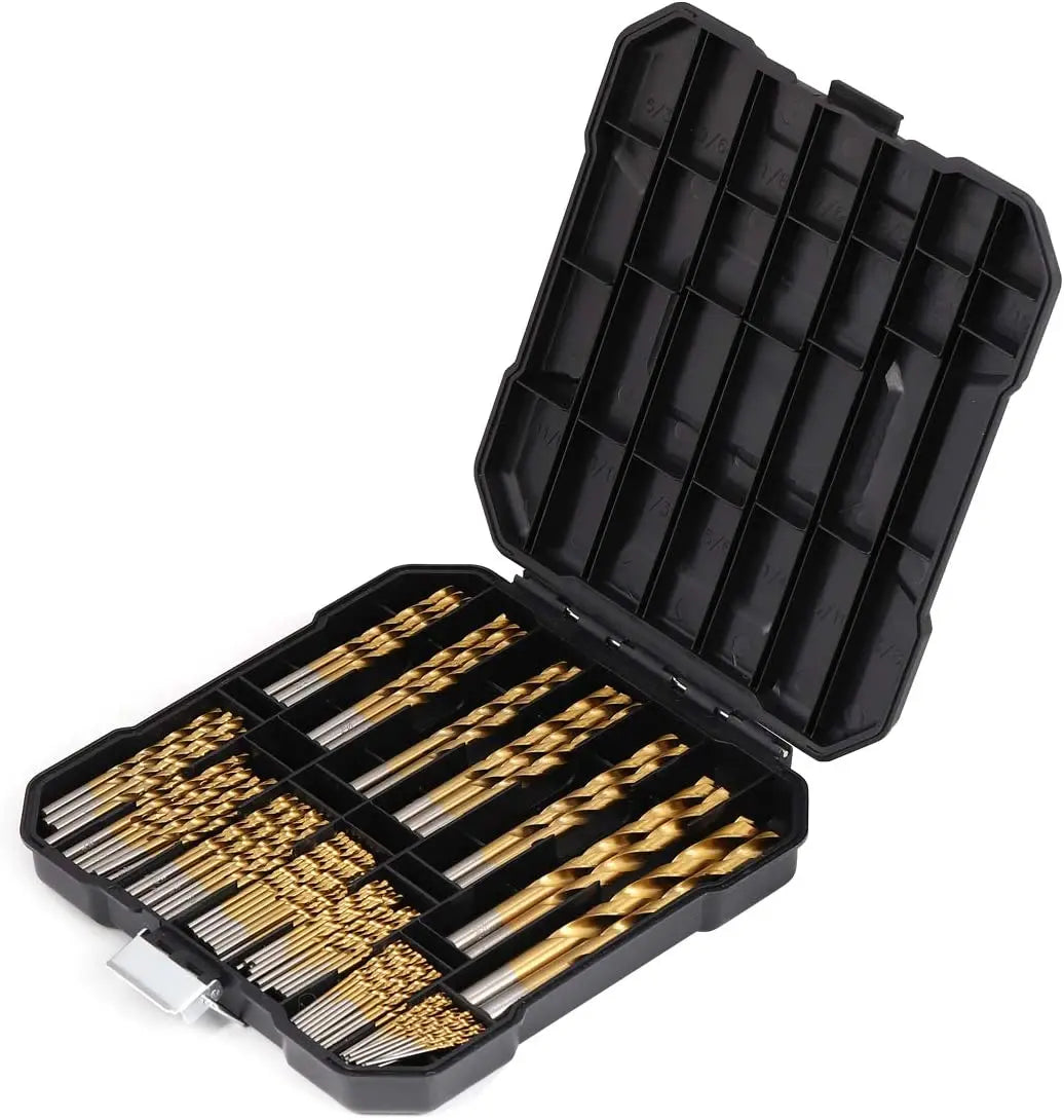 99-Pc Titanium HSS Twist Drill Bit Set 1/16"–1/4" Wood Metal Twist Drill Bit Set Oasis Select 99Pcs boxed