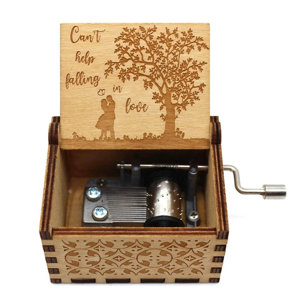 Wooden hand cranked music box falls in love, UV painted music box gives nostalgic handmade gift Oasis Select 13