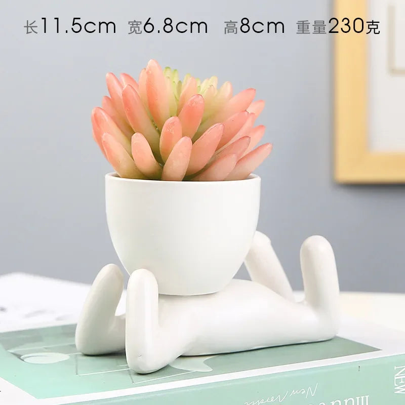 Creative Cute Imitation Humanoid Ceramic Flower Pot Succulent Planter Crafts Flowerpot Vase Home Decoration Personalized Gift Oasis Select H