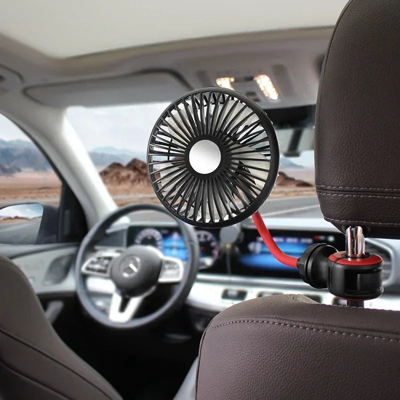 Portable Car Air Circulator USB Electric Fan 3 Gear Adjustable 360° Swivel Rear Seat Ventilation for Sedan Truck Auto Accessory Oasis Select