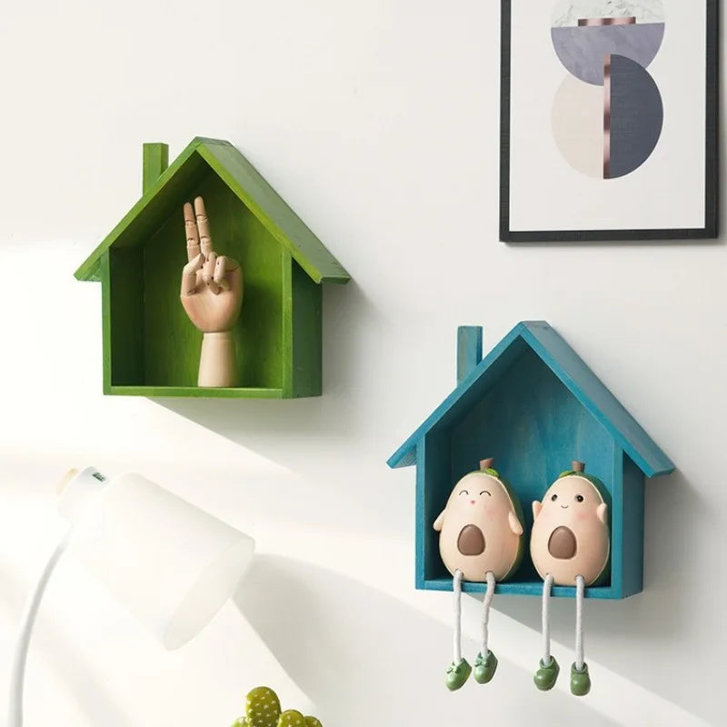 Wooden Small House Retro and Nostalgic Home Wall Decoration Entrance Decoration Wall Hanging Decoration Storage Rack Oasis Select