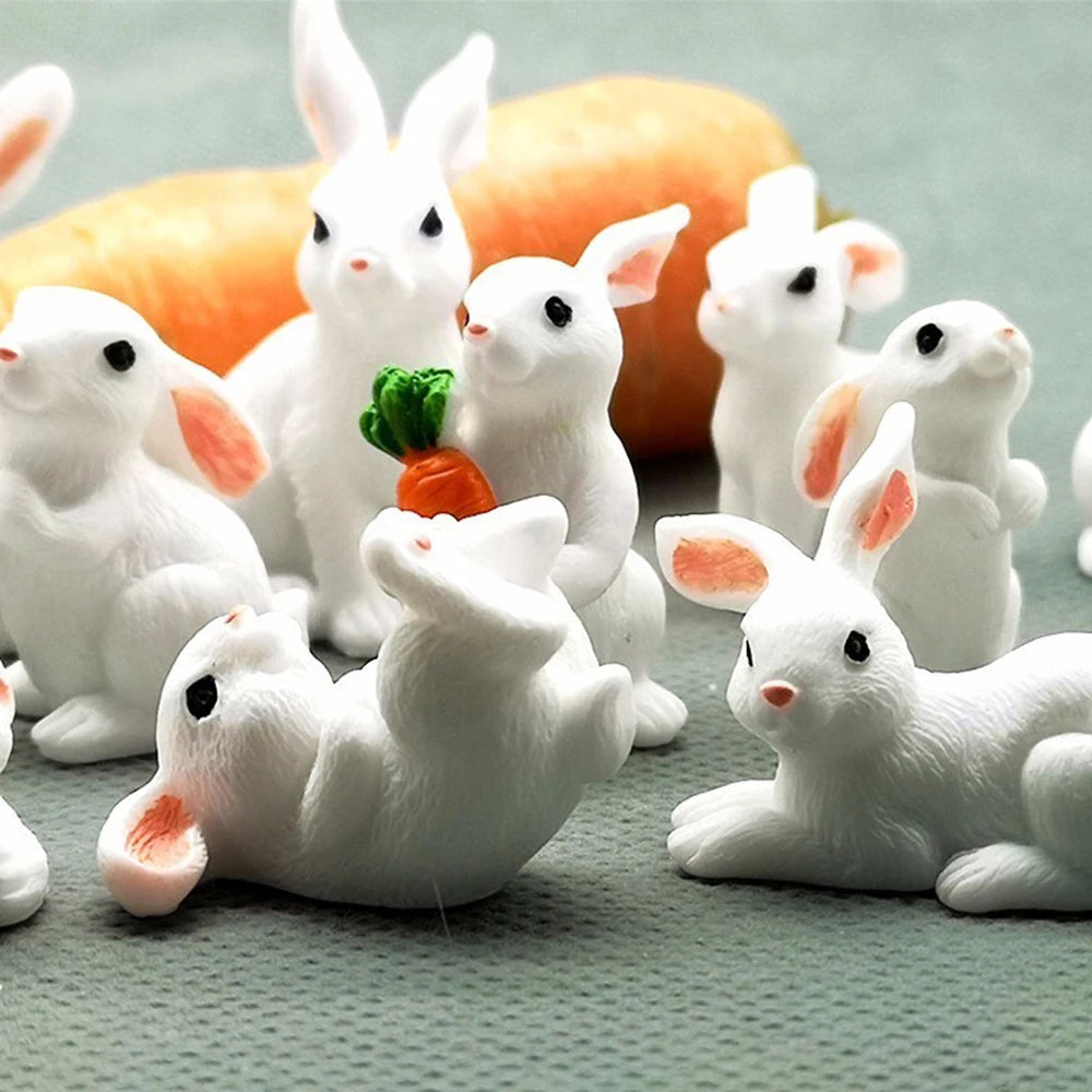 Fairy Garden Micro Landscape Resin Bunny Statue Miniature Rabbit Figurine Dollhouse Ornament White Hare Mini Animal Oasis Select