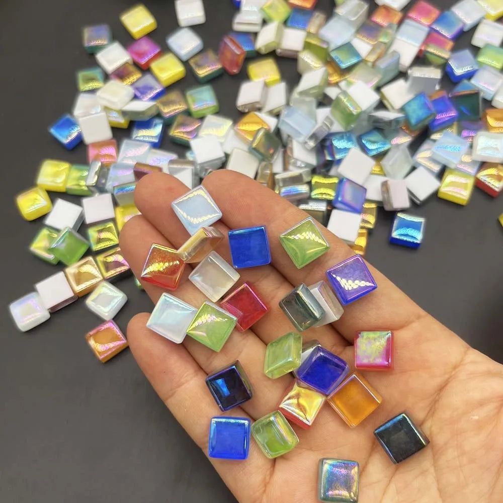 100pcs Crystal Glass Mosaic Tiles, 1 cm Square Craft Tiny Mosaic Tiles Bulk for Craft DIY Hobbies Art Project Mixed Colors Oasis Select