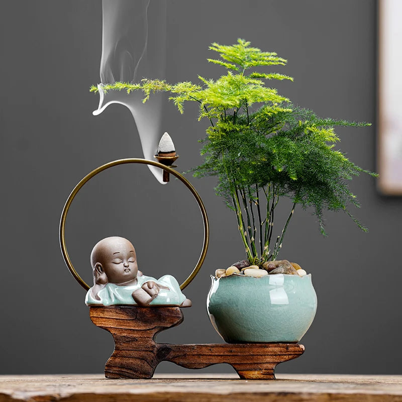 Backflow fragrant new Chinese creative little monk tea table tea table decoration boutique tea ceremony home decoration Oasis Select E 18cm X 17.5cm