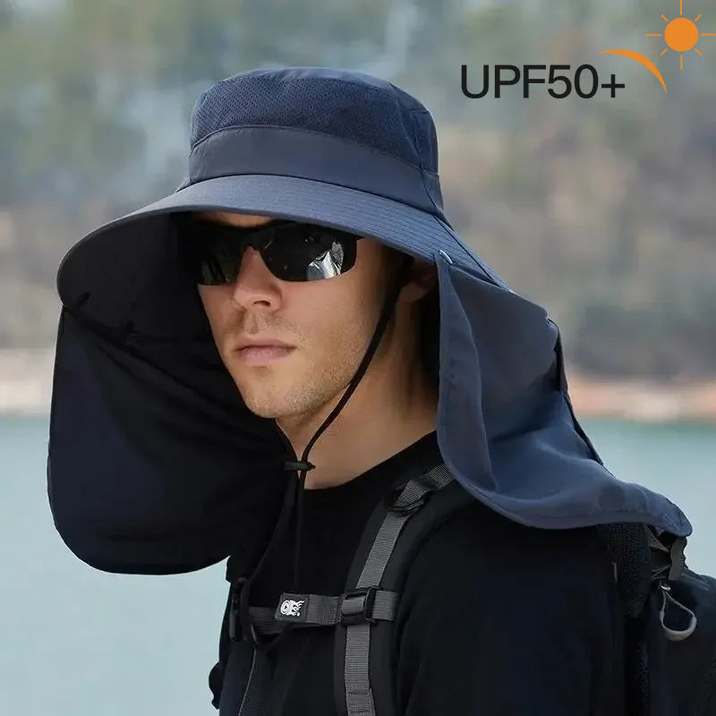 Fishing Hat for Men Summer Outdoor Sun Protection Cap with Neck Flap Wide Brim Fisherman Hat for Hiking Camping Beach Oasis Select