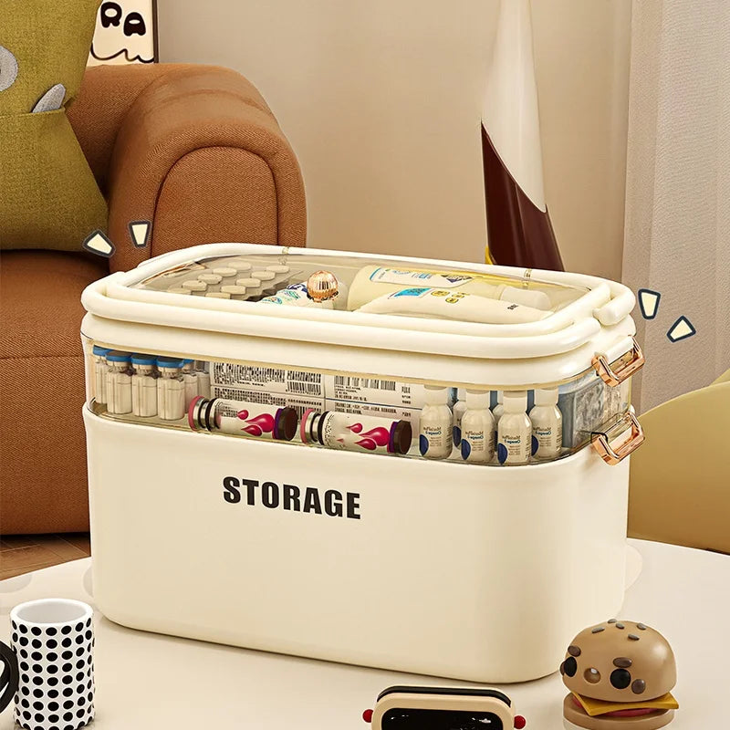 Saim First Aid Organizer Box Medical Box Transparent 3-Tier Fold Tray with Removable Pill Case Portable Lockable First Aid Conta Oasis Select
