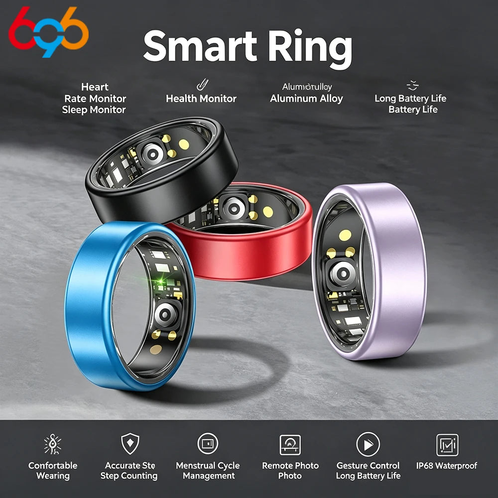 Colorful Smart Ring Women Men Couple SmartRing Heart Rate Monitor Waterproof 100+Sport Modes Super Light Skin-friendly Wristring Oasis Select