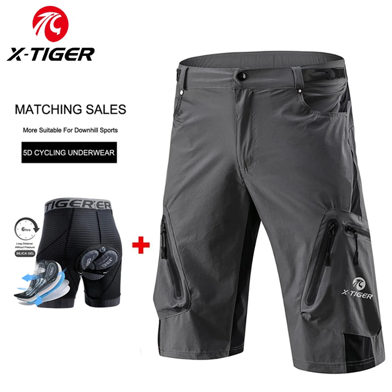 X-TIGER Mountain Bike Shorts Multi Pockets Breathable Loose Waterproof MTB Bike Shorts Gel Pad Shockproof Bicycle Underwear Oasis Select XM-DSKT3-00105 XXXL