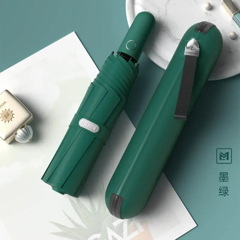 Upf50+ Automatic Sun Umbrella UV Protection Compact Portable Folding Rain and Sun Umbrella Oasis Select Dark green