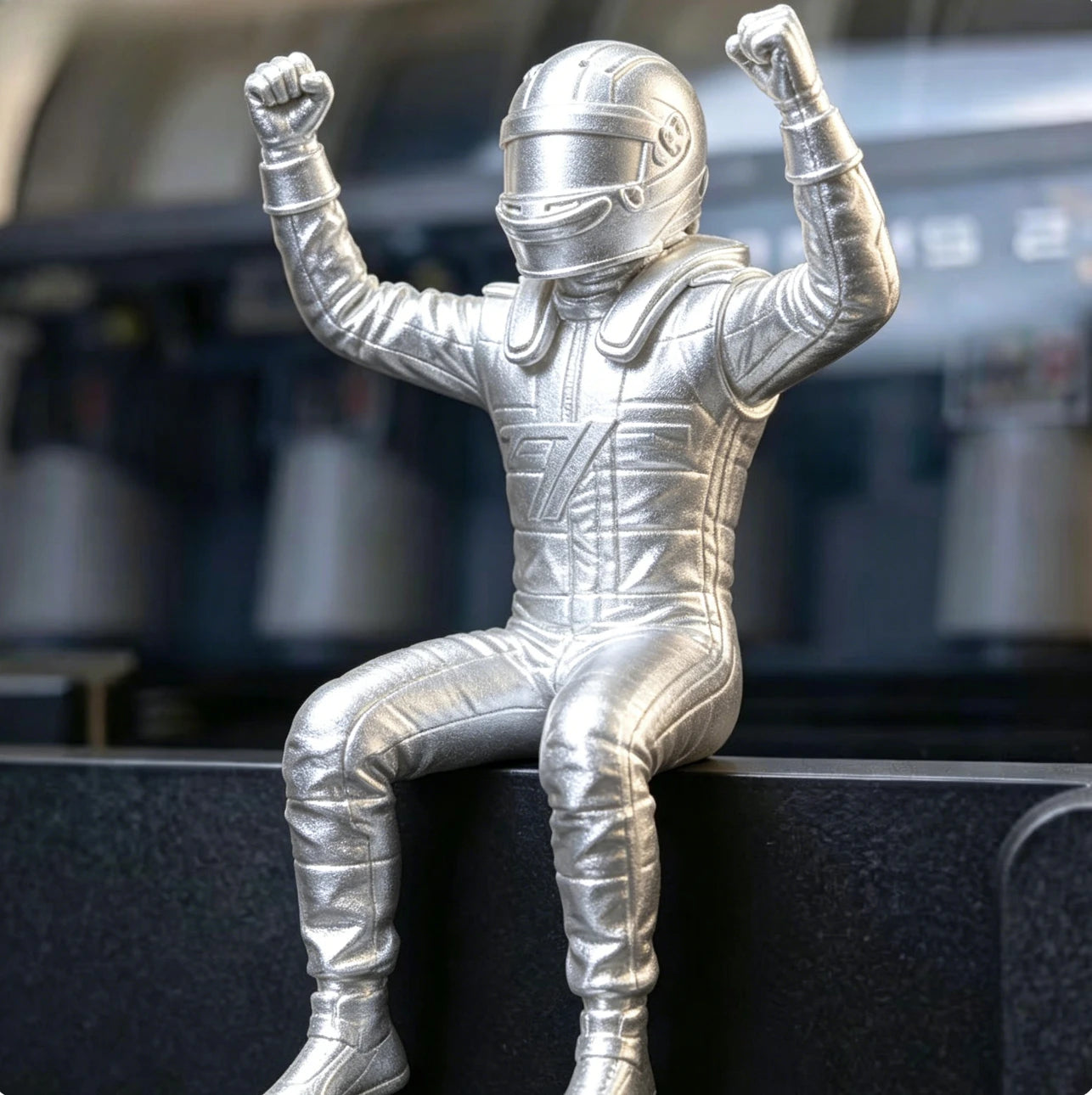 Cool Racing Driver Statue with Victory Pose Creative Desktop Craft Ornament Decor for Monitor Edge Shelf Home and Office Oasis Select 1pc Sivery