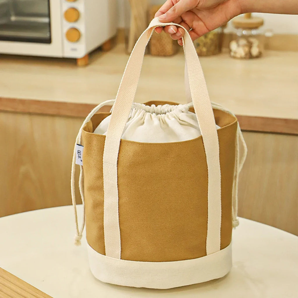 Simple large capacity women's handbag canvas insulated hand-held lunch bag drawstring student insulated lunch bag Oasis Select